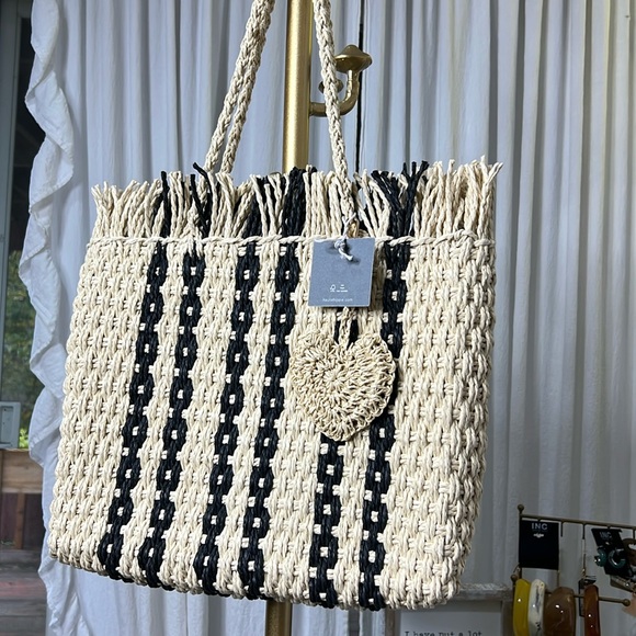 Haute Hippie Handbags - NWT Haute Hippie Raffia Tote Bag Beige Black Women
